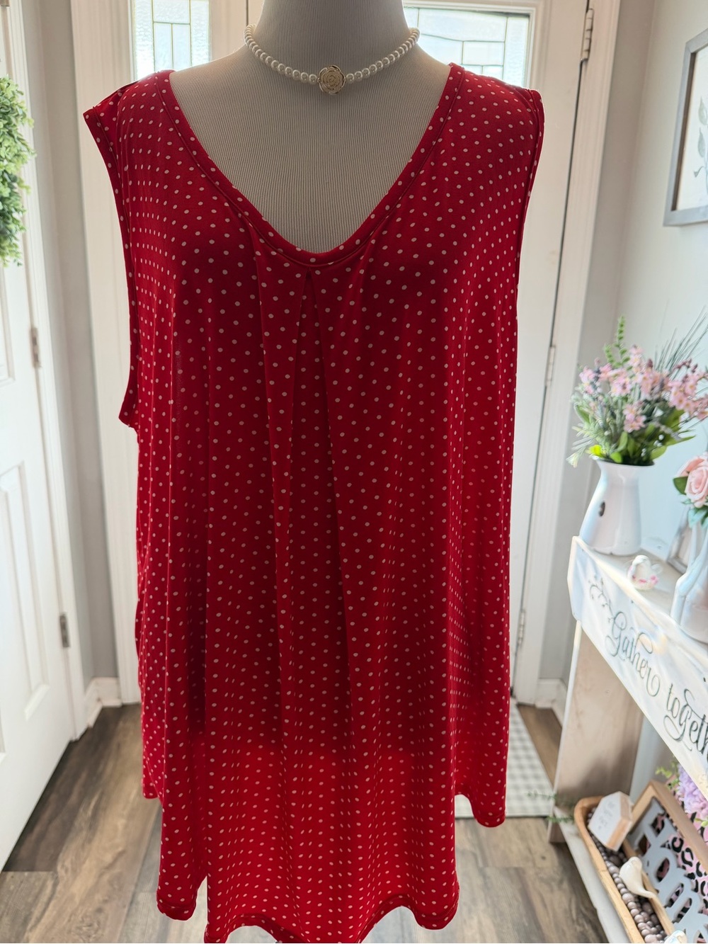 Star Vixen Red Sleeveless Polka Dot Tank Top